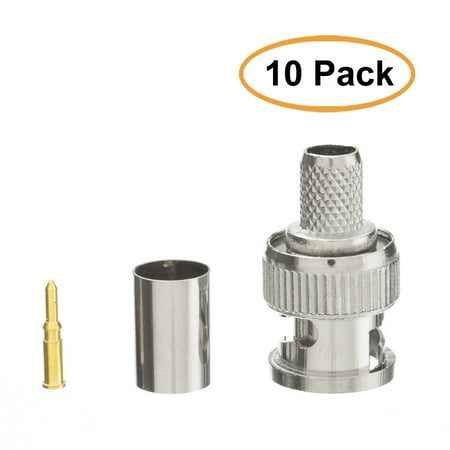 C&E BNC Male Crimp Connector for RG6, 3 Piece Set, 10 Pack