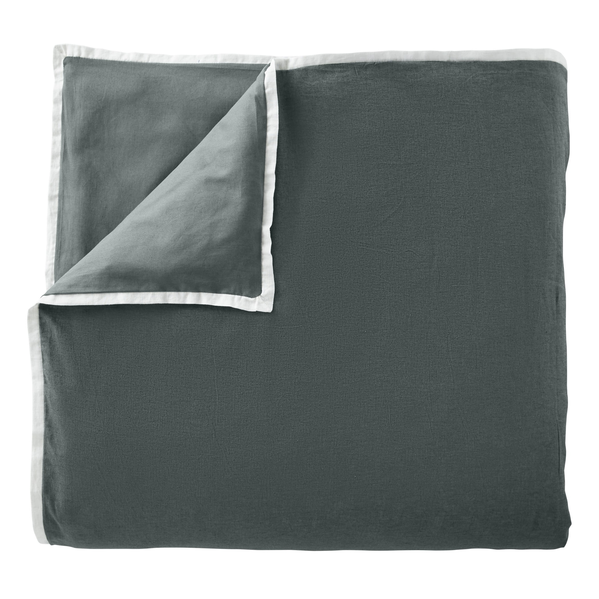 Better Homes & Gardens Solid Color Contrast Border Linen Flange Soot Gray Full/Queen 3-Piece Duvet Cover Set