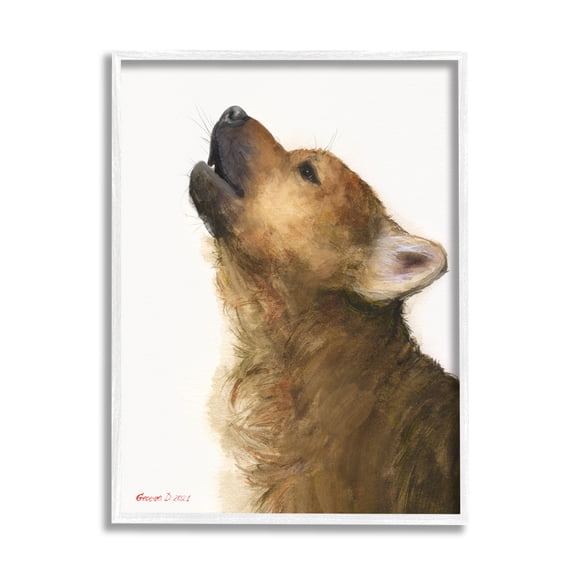 Stupell Industries Howling Brown Dog Portrait Intricate Details Painting Painting White Framed Art Print Wall Art, Design by George Dyachenko