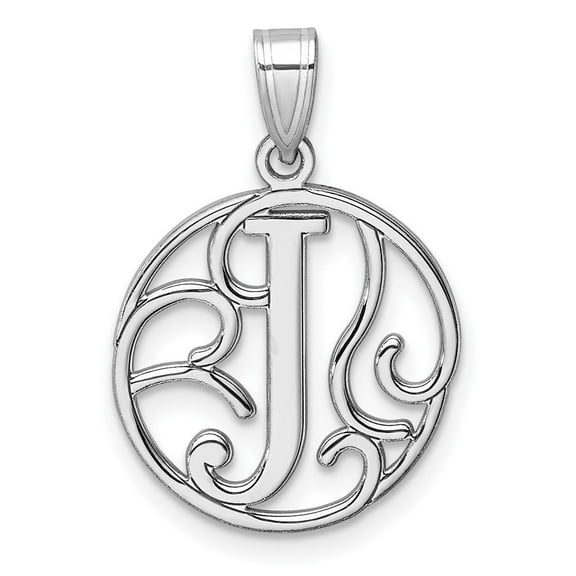 Auriga Fine Jewelry 925 Sterling Silver Rhodium-plated Fancy Script Letter J Initial Pendant for Women (L-25.65 mm, W-16.99 mm)