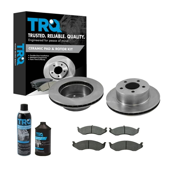 TRQ Front Ceramic Brake Pad & Rotor Kit w/Chemicals for Jeep Wrangler Cherokee BKA17034 Fits select: 1997-2006 JEEP WRANGLER / TJ
