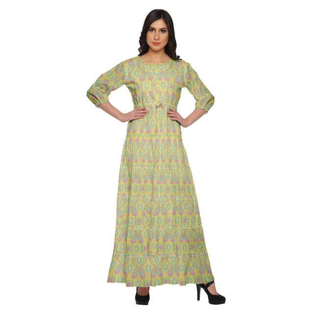 Moomaya Robe Longue à Col Rond à Manches 3/4 pour Femmes Grande Taille Vêtements d'Été
