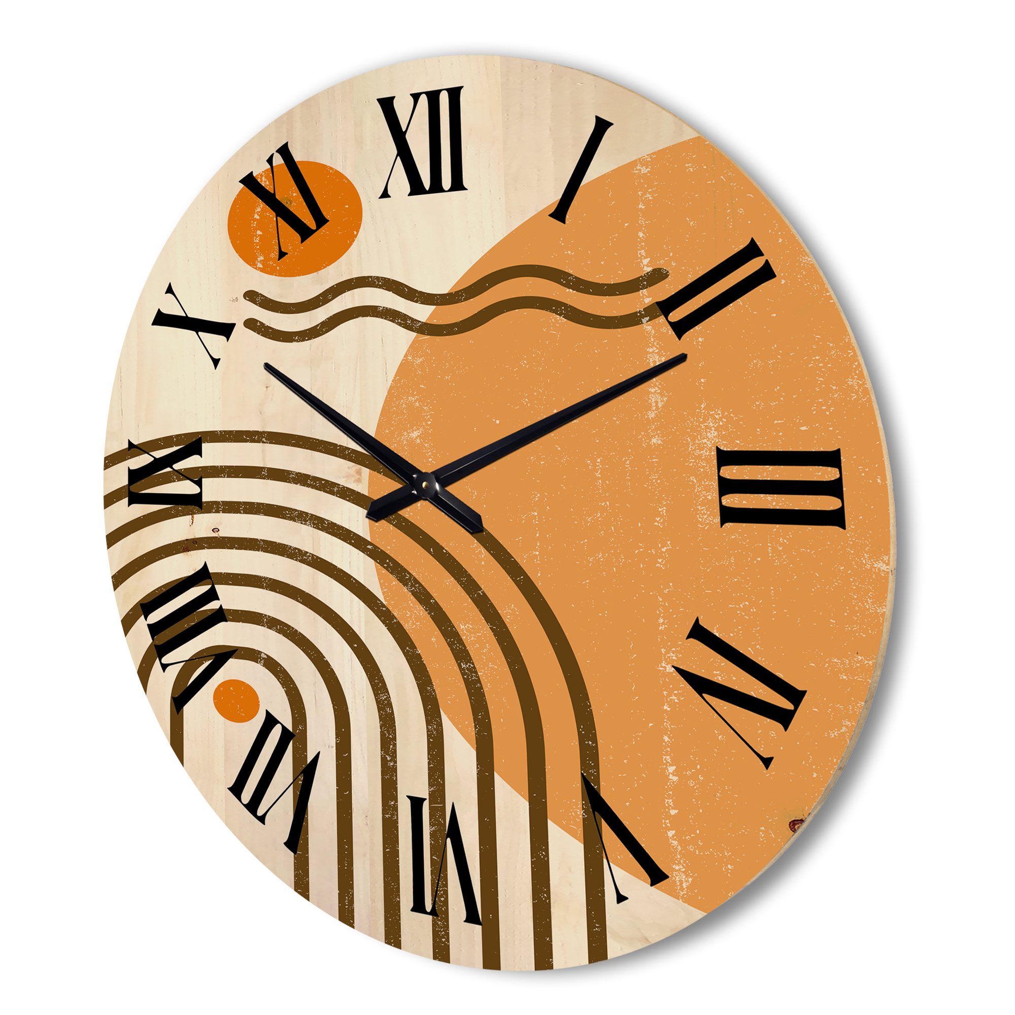 Designart 'Abstract Rainbow Moon and Sun In Earth Tones II' Modern Wood Wall Clock