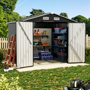 Sunmthink 8x 6 Outdoor Storage Shed with Base Frame, Tool Storage Shed with Double Lockable Door, Black(Floor not included)