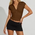 thumbnail image 2 of Yuhangmm T Shirts for Women, Women's Button Down Short Sleeved Tight Fitting T Shirt Womens Turtleneck Long Sleeve Tops Coffee XL, 2 of 4