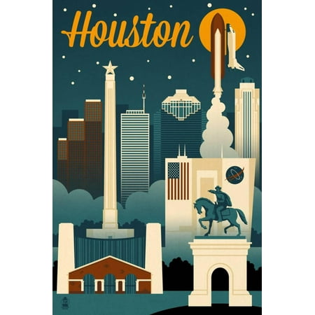 Scene Houston Texas - Houston, Texas - Retro Skyline Cityscape Travel Advertisement Print Wall Art By Lantern Press