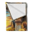thumbnail image 2 of Ambesonne Rustic Fleece Throw Blanket Sunset Rooster Sunflowers 50"x70" Earth Yellow and Caramel, 2 of 5