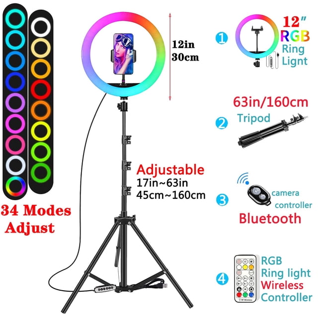 Anillo de luz para Selfie de 12 pulgadas y 30cm, trípode RGB, soporte para teléfono, anillo de luz para fotografía, luz de relleno circular, lámpara Led de Color, maquillaje Trepied Tan Jianjun unisex