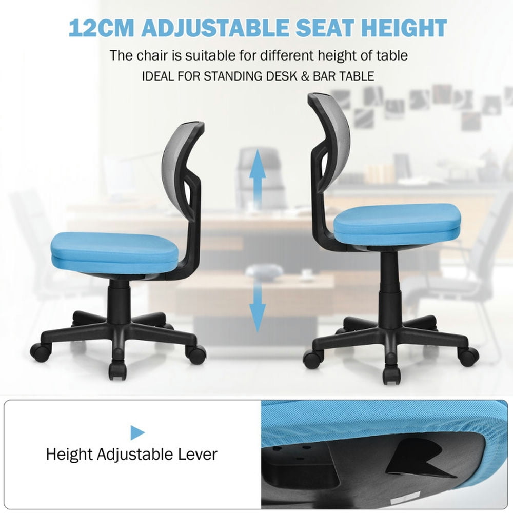 Demi Bonn Armless Computer Desk Chair with Height Adjustment and Breathable Mesh for Home Office, Blue
