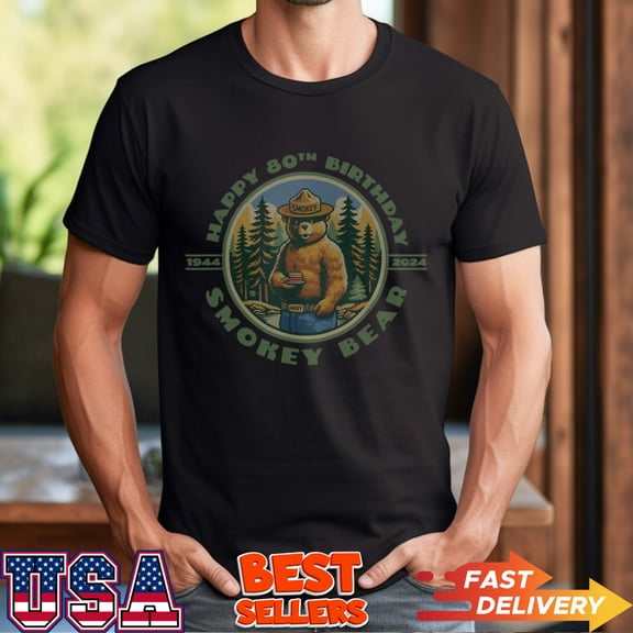 Happy 80th Birthday Smokey Bear 1944-2024 Retro Cupcake T-Shirt