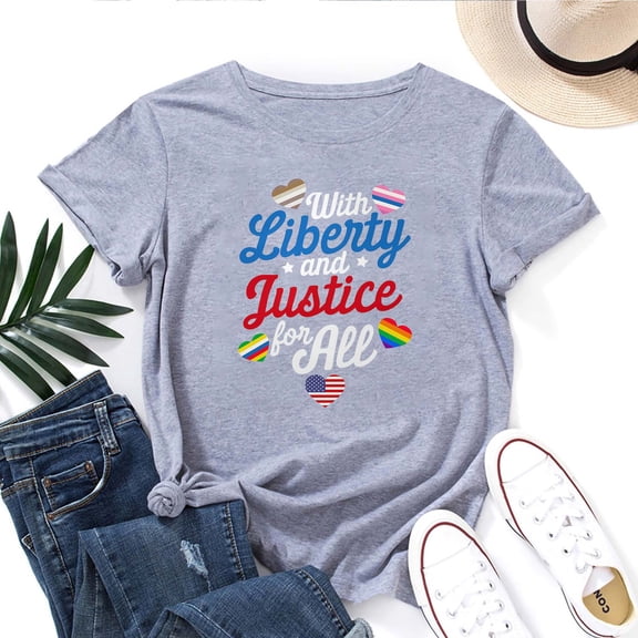Liberty and Justice For All T-Shirt for Women – USA Patriotic Graphic Tee, American Pride Top
