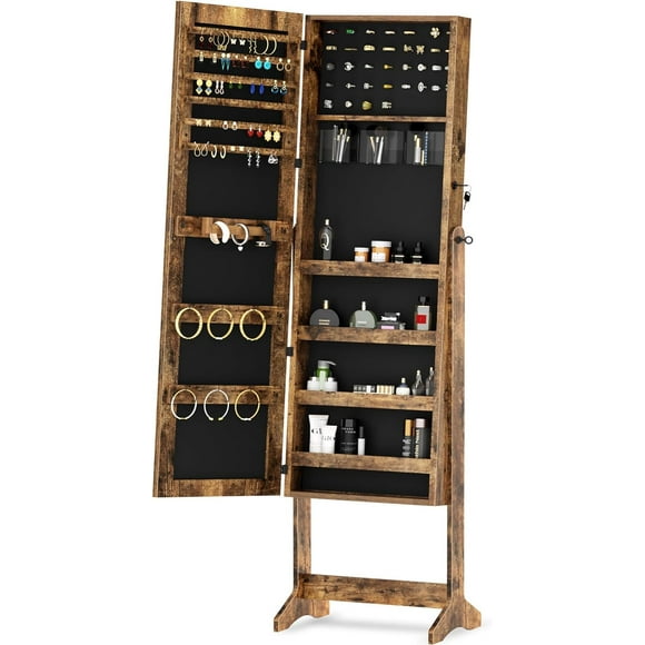 DlandHome Jewelry Armoire Free Standing with Full Length Mirror Jewelry Cabinet Organizer, Adjustable Tilt Angles, 10QHXF6150FG-DCA