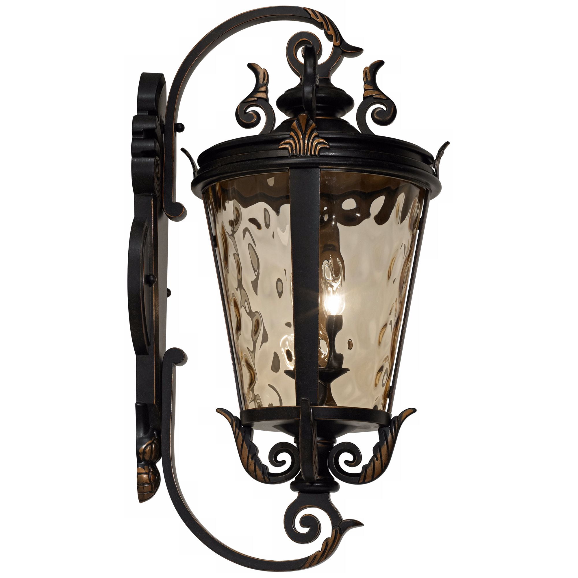 John Timberland Casa Marseille Rustic Outdoor Wall Light Fixture Veranda Bronze Ornate Scroll 36" Champagne Hammered Glass for Post Exterior Barn Deck