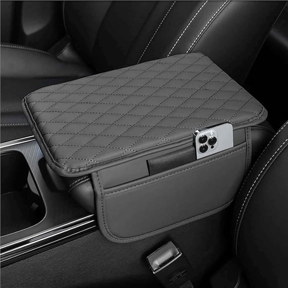 Car Center Console Cover, Microfiber Leather Armrest Pad with 2 Storage Pockets Non-Slip Backing, Universal Fit