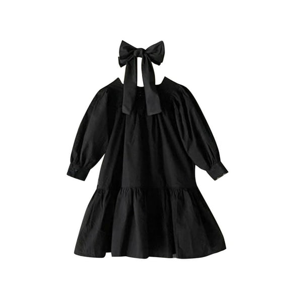 MEZZALL Baby Girls Long Sleeveless Solid Color Lace Spring Autumn Princess Dress Clothes Cute Toddler Sundress, Black, 4-5 Years