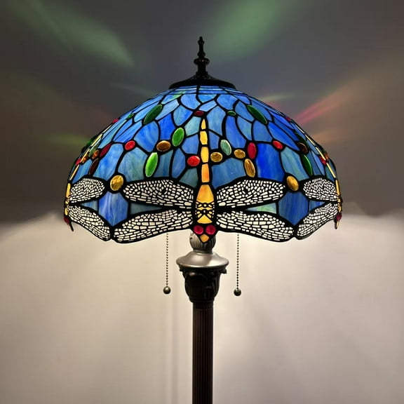 Enjoy Décor Lamps Tiffany 2-Light Dragonfly Blue Stained Glass Floor Lamp Metal Base 64"H*16"W*16"D