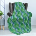 thumbnail image 4 of Tropical Soft Flannel Fleece Throw Blanket, Vertically Designed Leaves Seaweed Greenery Summer Plantation, Cozy Plush for Indoor and Outdoor Use, 50" x 60", Azure Blue Green, by Ambesonne, 4 of 5