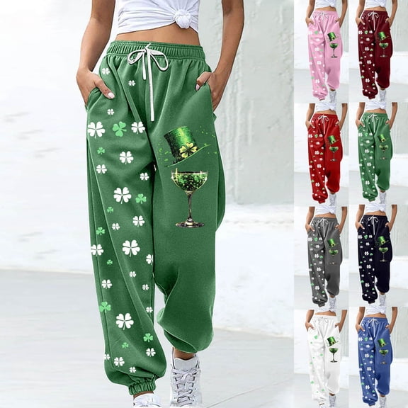 FRSASU St. Patrick's Day Womens Ankle Pants High Waist Soft Breathable Comfort Pants Trendy Comfy Trousers with Pockets White