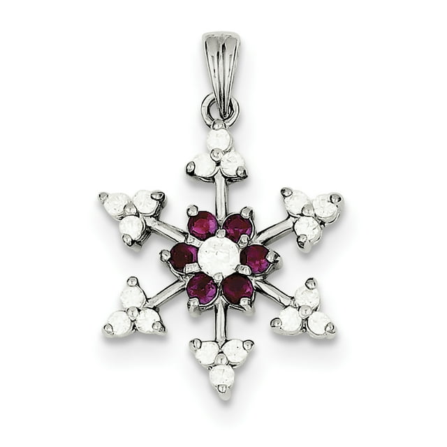 Sterling Silver Fuschia CZ Snowflake Charm QP1126 (28mm x 18mm)