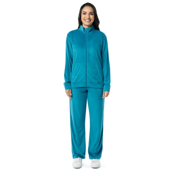 Athletic Works Women's Soft Velour Zip-Up Track Jacket and Pant Set, Size XS-XXL