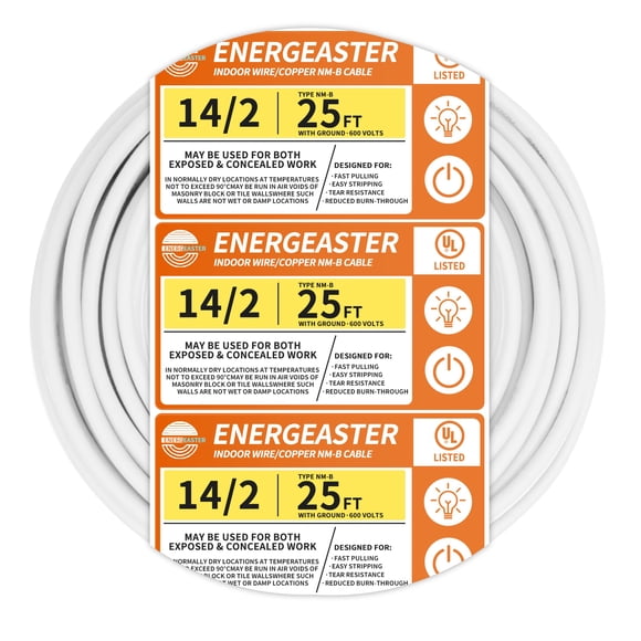Cable eléctrico Energeaster Solid para interiores, calibre 14, 25 pies