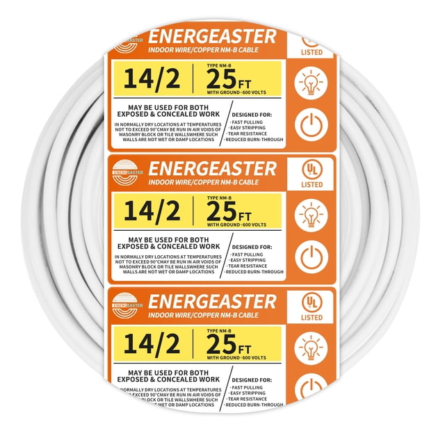 Cable eléctrico Energeaster Solid para interiores, calibre 14, 25 pies