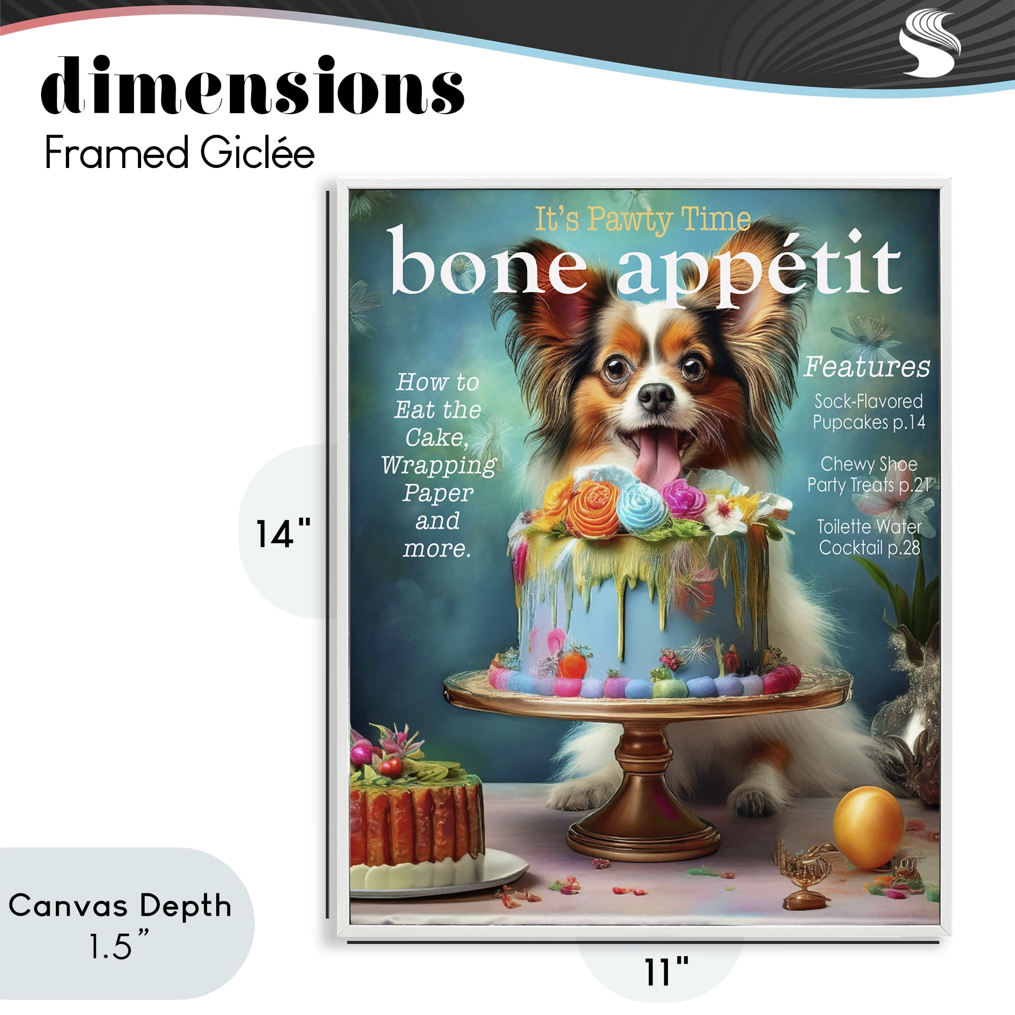 Stupell Industries Bone Appetit Dog Magazine Parody White Framed Giclee Art, design by Grotto Studios