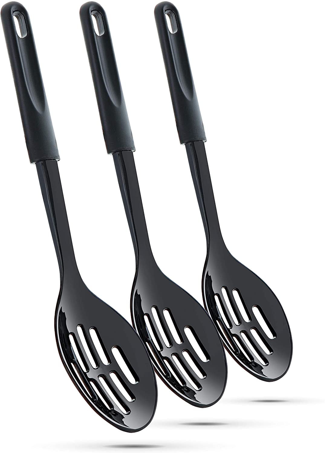 Ram Pro Kitchen Slotted Spoons for Cooking Made of Heat Resistant Nylon with Plastic Handle Ideal for use with Non-Stick Pots and Pans Pack of 3 Black