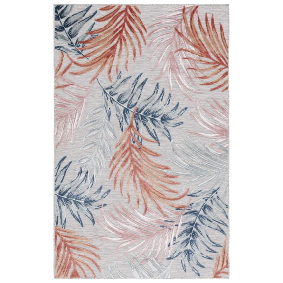 SAFAVIEH Cabana Jane Botanical Indoor/Outdoor Area Rug, Grey/Rust, 5'1" x 7'6"