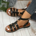 thumbnail image 2 of Women Summer Sandals Summer Women Beach Fashion Boho Open Toe Buckle Ankle Strap Flats Slides Sandals Casual Daily Shoes Black 9, 2 of 7