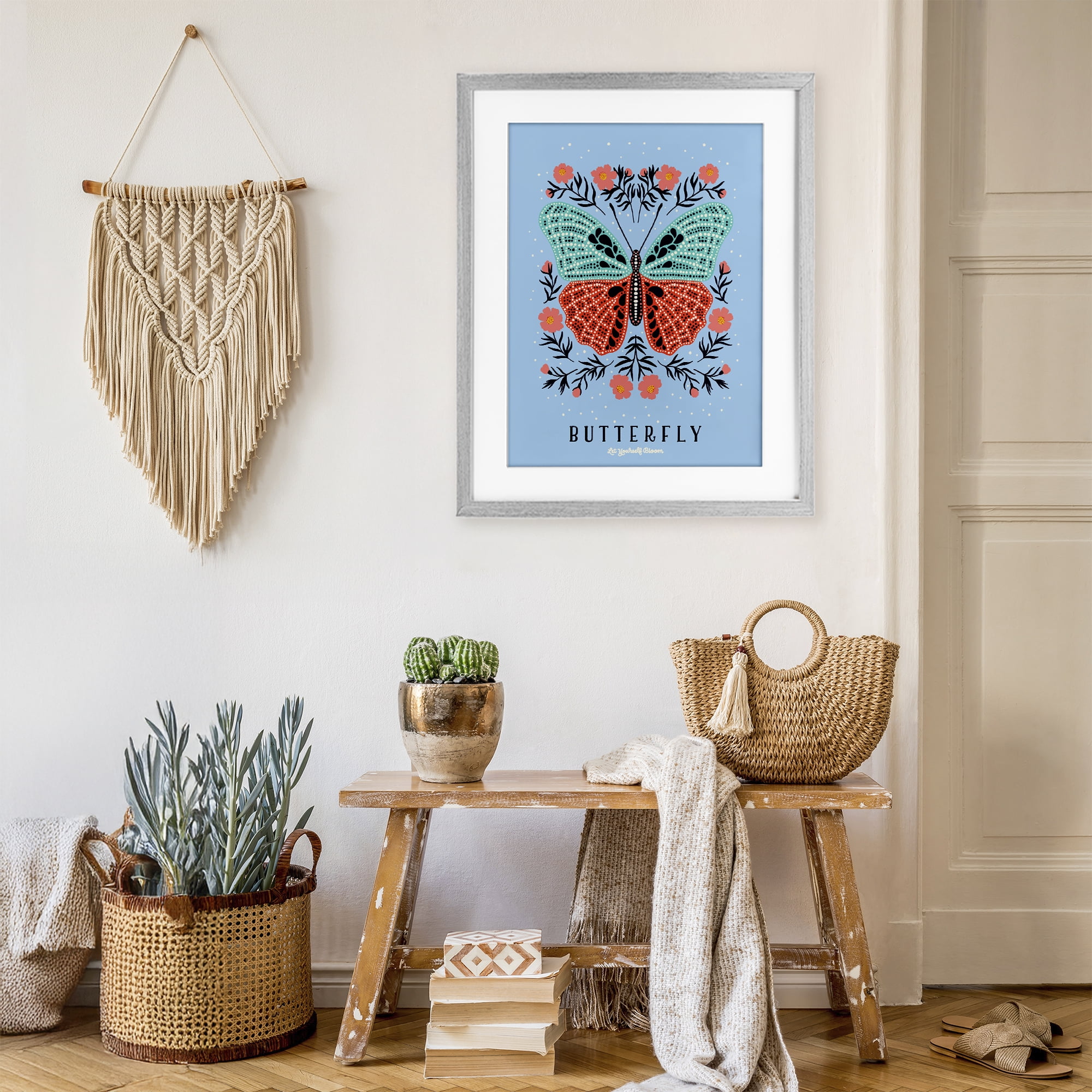 Stupell Industries Butterfly Symmetry on Blue Gray Framed Print Under Glass, design by Indira Prieto | IndySign