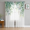 thumbnail image 3 of Eucalyptus Leaves Semi Sheer Curtains 108 Inch Length 2 Panels Set, Green Botanical Summer Spring Sheer Kitchen Curtain Privacy Voile Window Curtain for Living Room Bedroom Rod Pocket Drapes, 3 of 7