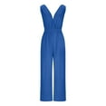 thumbnail image 4 of GSPCLAM Womens Solid Color Overalls Wide Leg V Neck Jumpsuits with Pockets for Work Fall Comfy Pants Blue L, 4 of 4