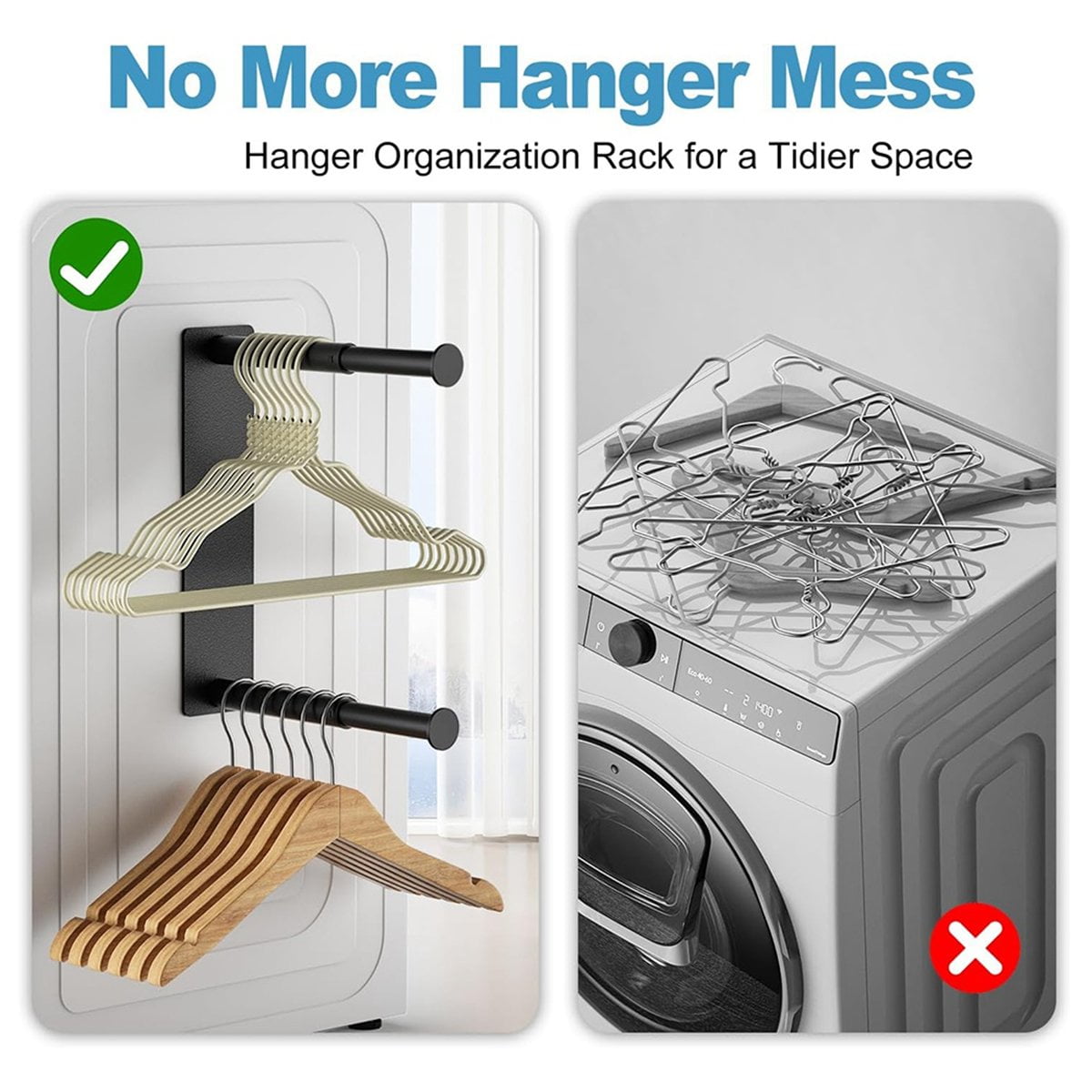 Hanger Organizer Stacker, Magnetic Hanger Holder, Extendable Hanger Storage Rack for Washing Machine Closet Laundry Room