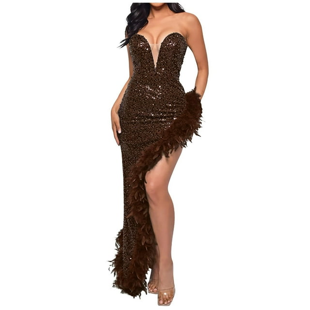 Mefallenssiah Robe à Sequins Sans Poitrine à Dos Ouvert pour Femmes