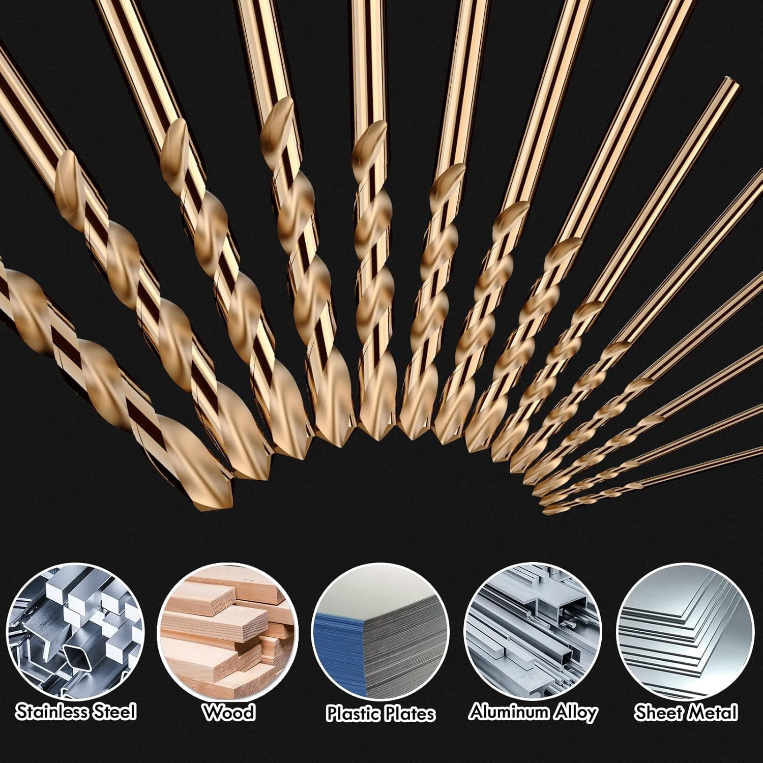 FRKSMD-Cobalt Drill Bit Set, 1/16" (23pcs) M35 High Speed Steel Jobber Length Drill Bit Kit for Hardened Metal, Stainless Steel, Cast Iron, Wood and Plastic, with Storage Case