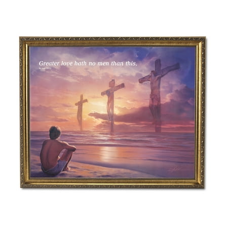 - Jesus On Cross Greater Love Ocean Religious Wall Picture Gold Framed Art Print