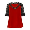 thumbnail image 4 of Patlollav Tops for Women 2022,Flash Picks Plus Size Women's Casual Half Sleeve Solid Lace V-Neck Splicing T-Shirt Net Yarn Tops, 4 of 6