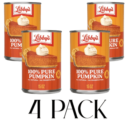 Libby's Canned Pumpkin, 100% Pure Pumpkin Puree, All Natural Gluten Pumpkin for Baking Pumpkin Pie Best Dessert, 15 oz Can (4 Pack)