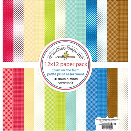 UPC: 0842715059955 | Doodlebug Petite Prints Double-Sided Cardstock 12 X12  12/Pk-Down On The Farm
