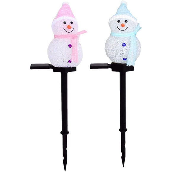 Surrme 2 Lumières Solaires à DEL Bonhomme de Neige Décoration de Jardin Éclairage de Noël Éclairage de Jardin Lampe à Énergie Solaire pour Pelouse et Patio Extérieurs