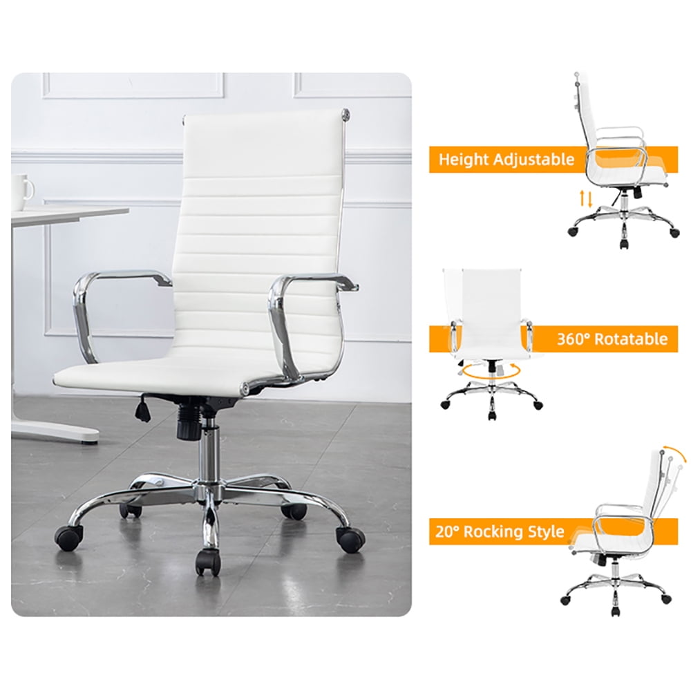 Kepooman Modern Ribbed Adjustable Swivel Rolling Computer Chair with Armrest for Home Office, White Kepooman Modern Ribbed Adjustable Swivel Rolling Computer Chair with Armrest for Home Office, White