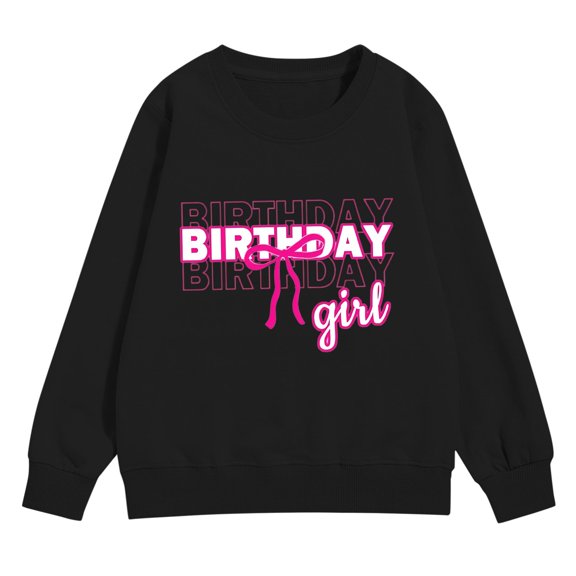 Youth Cute Bow Birthday Sweatshirt, Basic Crewneck Long Sleeve Shirt, Soft Breathable Fabric for Birthday Party Travel and Autumn Daily Wear Black 110