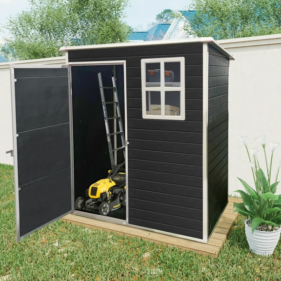 Miekor Furniture 5 ft x 3 ft Outdoor Plastic Storage Shed with floor,Black (W540S00041) 79559