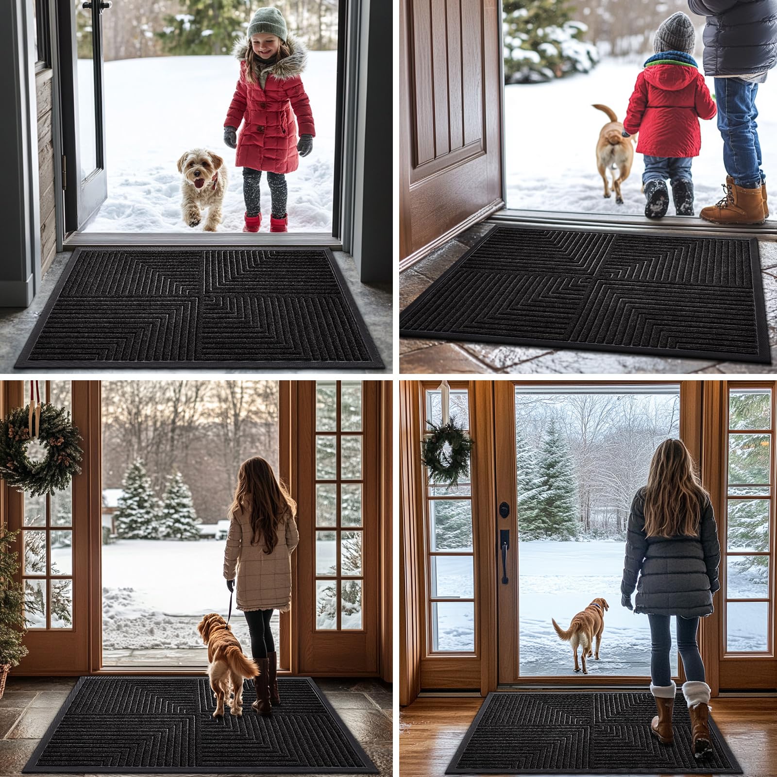 Buganda Heavy Duty Rubber Door Mat for Outside Entry, 24" x 36" Non-Slip Waterproof Doormat for Inside, Low Profile Dirt Trapper Doormat, Black