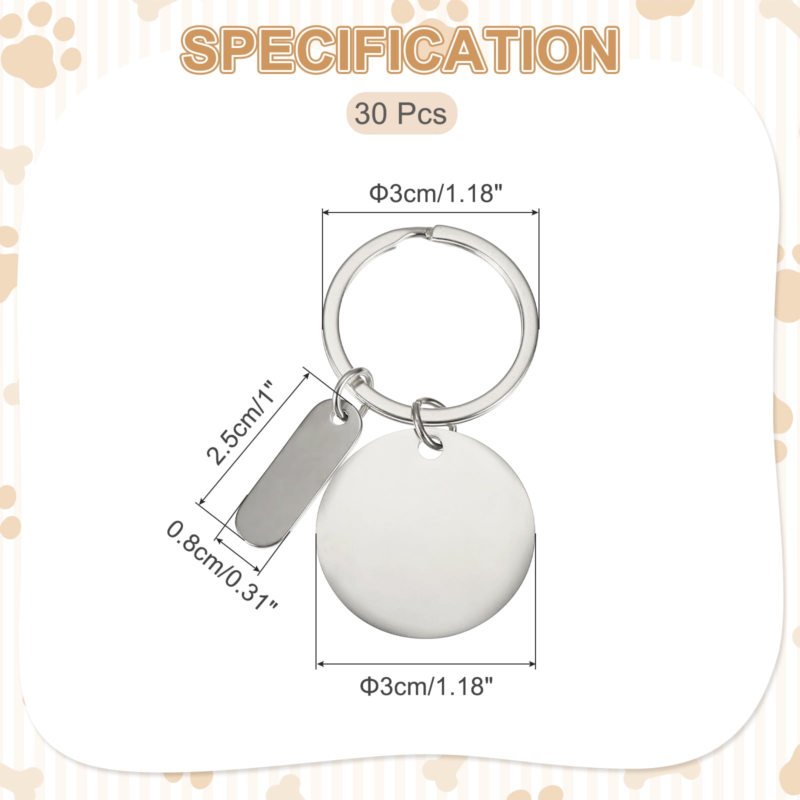 Uxcell Stainless Steel Engraving Keychain Blanks, 30Pcs Metal Laser Engravable Stamping Blanks, Silver (Round)