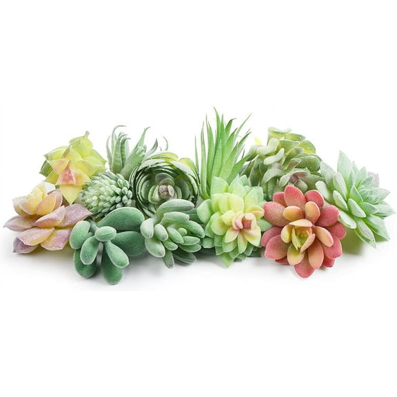 12 Pcs Artificial Succulents Mini Fake Plants Unpotted Faux Succulent for Craft, Small Plastic Succulents Assortment in Flocked Green Floral Decor for Party, Cake, Garden & Outdoor