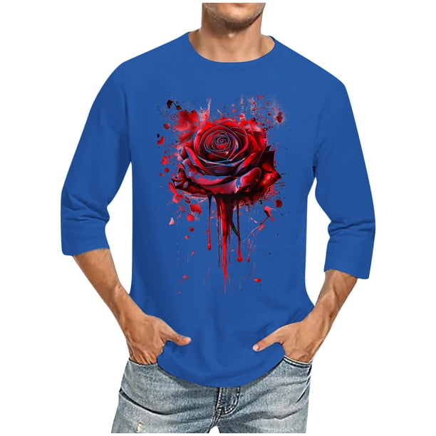 Blusas y camisas de manga larga y cuello redondo para hombre, blusas casuales de moda con cuello redondo y manga corta, blusas de poliéster para hombre