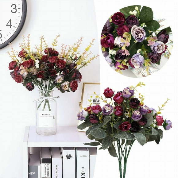Boreal Craft Flower Bouquet 21 Heads Of Roses 7 Forks Of Flowers Wedding And Home Photography Dining Table Coffee Table Decoration Photography Props 2pc