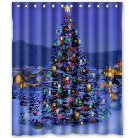 Greendecor Merry Christmas Tree Waterproof Shower Curtain Set
